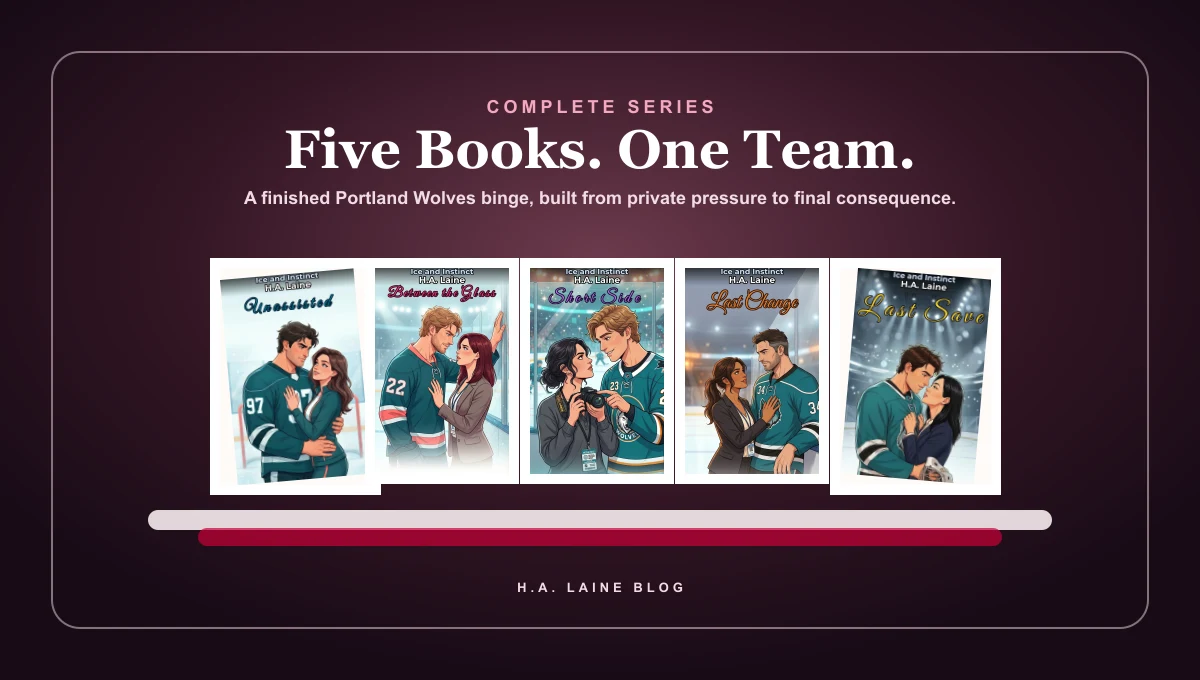 Ice and Instinct complete series hero showing all five Portland Wolves covers together as a finished binge-read shelf.
